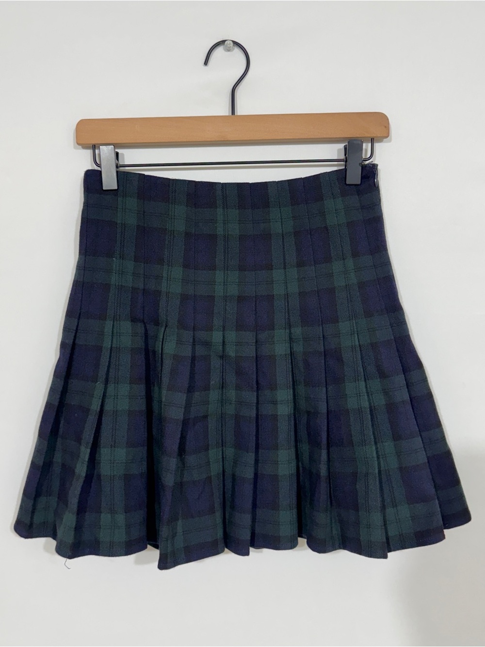 WSK13 {Brandy Melville} Green Blue Plaid Pleated Micro Mini Skirt